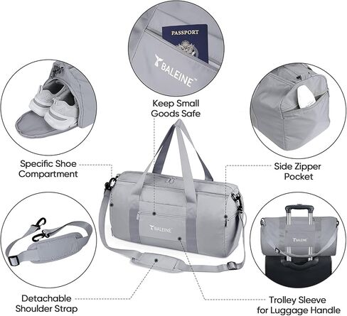 BALEINE Gym Duffel Bag for Women and Men, Small for Sports, Gyms and Weekend Getaway, Waterproof Dufflebag with Shoe and Wet Clothes Compartments, Lightweight Carryon Gymbag (Azure) in Kuwait