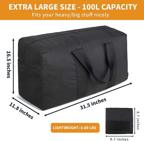 Vorspack Extra Large Duffle Bag for Travel - 100L Duffel Bag for Men Gear Bag for Storage Foldable Weekender Bag for Overnight Camping - Black in Saudi Arabia