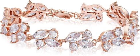 SWEETV Marquise Wedding Bracelet,Crystal Rhinestone Bridal Bracelets for Brides, Bridesmaids, Women, Rose Gold/Silver Tennis Bracelet for Wedding, Prom, Party, Jewelry Gifts in Kuwait