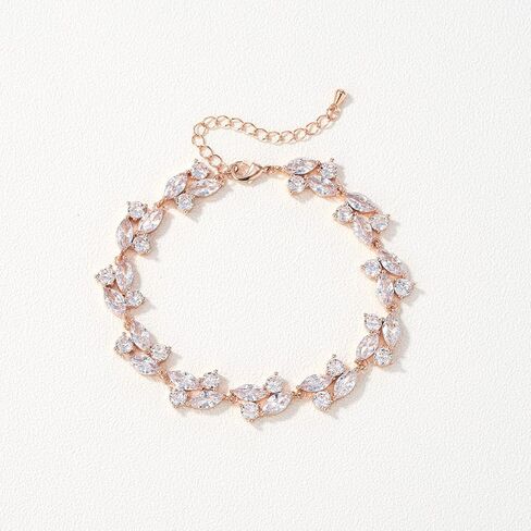 SWEETV Marquise Wedding Bracelet,Crystal Rhinestone Bridal Bracelets for Brides, Bridesmaids, Women, Rose Gold/Silver Tennis Bracelet for Wedding, Prom, Party, Jewelry Gifts in Kuwait