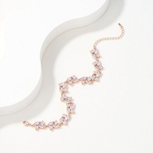 SWEETV Marquise Wedding Bracelet,Crystal Rhinestone Bridal Bracelets for Brides, Bridesmaids, Women, Rose Gold/Silver Tennis Bracelet for Wedding, Prom, Party, Jewelry Gifts in Kuwait