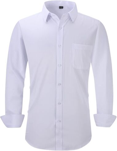 Long Sleeve Dress Shirts for Men - Regular-Fit Casual Button-Down Shirt with Pockets in Kuwait