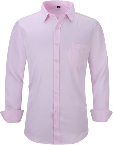 Long Sleeve Dress Shirts for Men - Regular-Fit Casual Button-Down Shirt with Pockets in Kuwait