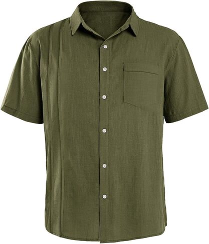 Hestenve Mens Short Sleeve Cuban Camp Guayabera Shirt Linen Cotton Hippie Beach Button Down Shirts in Saudi Arabia