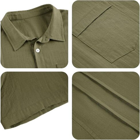 Hestenve Mens Short Sleeve Cuban Camp Guayabera Shirt Linen Cotton Hippie Beach Button Down Shirts in Saudi Arabia