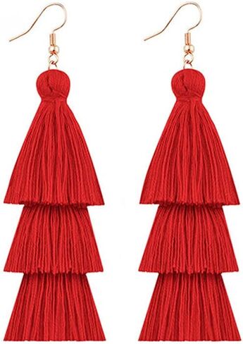 DIYANMMY 3 Tier Layered Colorful Tassel Earrings Bohemian Big Dangle Drop Fashion Jewelry Earrings for Women Teen Girls Valentine Birthday Party Gift. in Saudi Arabia