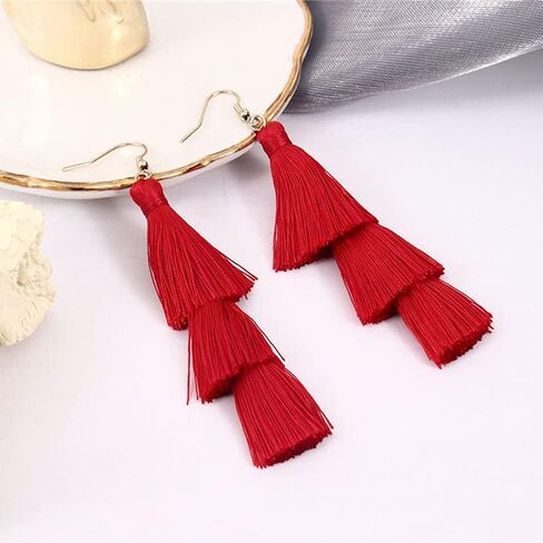 DIYANMMY 3 Tier Layered Colorful Tassel Earrings Bohemian Big Dangle Drop Fashion Jewelry Earrings for Women Teen Girls Valentine Birthday Party Gift. in Saudi Arabia