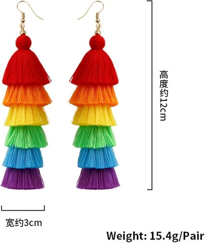 DIYANMMY 3 Tier Layered Colorful Tassel Earrings Bohemian Big Dangle Drop Fashion Jewelry Earrings for Women Teen Girls Valentine Birthday Party Gift. in Saudi Arabia