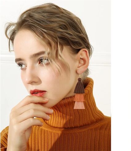 DIYANMMY 3 Tier Layered Colorful Tassel Earrings Bohemian Big Dangle Drop Fashion Jewelry Earrings for Women Teen Girls Valentine Birthday Party Gift. in Saudi Arabia