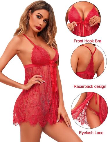 Avidlove Women Sexy Lingerie Babydoll Lace Chemise Eyelash Wedding Brial Lingerie in Kuwait