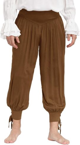 Mens Medieval Pirate Ankle Pants Viking Renaissance Costume Lace Up Tapered Banded Navigator Trousers in Kuwait