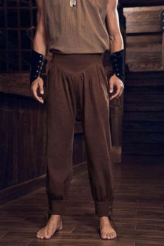 Mens Medieval Pirate Ankle Pants Viking Renaissance Costume Lace Up Tapered Banded Navigator Trousers in Kuwait