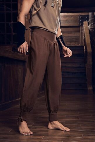 Mens Medieval Pirate Ankle Pants Viking Renaissance Costume Lace Up Tapered Banded Navigator Trousers in Kuwait