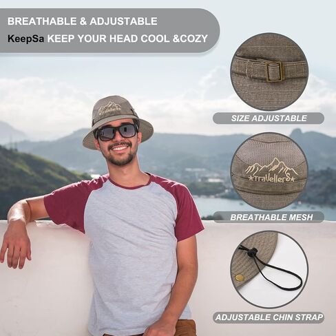 Sun Hat Men Cotton Embroidery Wide Brim Bucket Safari Boonie in Kuwait