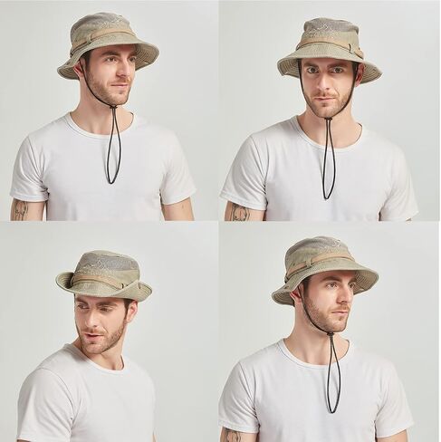 Sun Hat Men Cotton Embroidery Wide Brim Bucket Safari Boonie in Kuwait