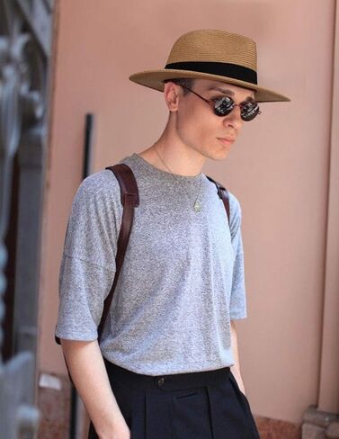 MAYLISACC قبعات للحماية من الشمس للرجال واسعة حافة بنما قبعة قبعة للشاطئ قبعات من القش للرجال حماية من الشمس طوي الرجال قبعات فيدورا UPF50 in Kuwait