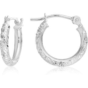 14k Gold Hand Engraved Diamond-cut Round Hoop Earrings, (0.5 inch Diameter)