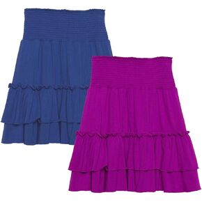 KIDPIK قطعتان من التنانير ذات الطبقات - تنورة بطول الركبة للفتيات من عمر 4 سنوات فما فوق - ملابس محتشمة مريحة - لونين/مجموعة in Kuwait