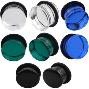 4 Pairs of Single Flare Glass Plugs Sizes 2GA-13/16 Clear Black Green Blue E566 in Kuwait