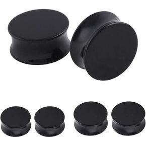 FM FM42 2-4 Pairs of Black Color Acrylic Ear Plugs Double Flare Saddle Stretching Gauges Expander 3mm-30mm