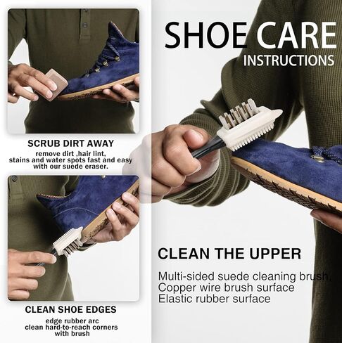 مجموعة تنظيف الاحذية من الجلد السويدي مع ممحاة. فرشاة مصنوعة من جلد الشمواه والنوباك رباعية الاتجاهات لمنتجات جلد الشمواه بشعيرات من النحاس والنايلون. مجموعة فرش بشعيرات لتنظيف الاحذية للعناية in Kuwait