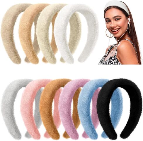 Kajaia 10 Pcs Mink Faux Fur Headband Women's Headbands Winter Stylish Fluffy Headband Solid Fuzzy Headband Comfort Headwear Hair Accessories for Women and Girls, 10 Colors in Saudi Arabia