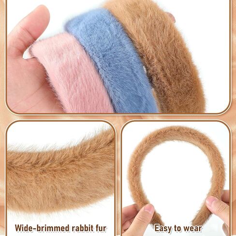 Kajaia 10 Pcs Mink Faux Fur Headband Women's Headbands Winter Stylish Fluffy Headband Solid Fuzzy Headband Comfort Headwear Hair Accessories for Women and Girls, 10 Colors in Saudi Arabia