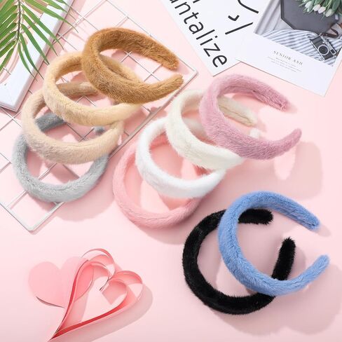 Kajaia 10 Pcs Mink Faux Fur Headband Women's Headbands Winter Stylish Fluffy Headband Solid Fuzzy Headband Comfort Headwear Hair Accessories for Women and Girls, 10 Colors in Saudi Arabia