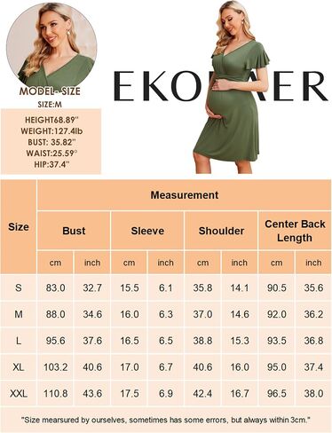 Ekouaer فستان حمل نسائي بأكمام قصيرة ورقبة على شكل حرف v فساتين للرضاعة ملابس الحمل S-XXL in Saudi Arabia