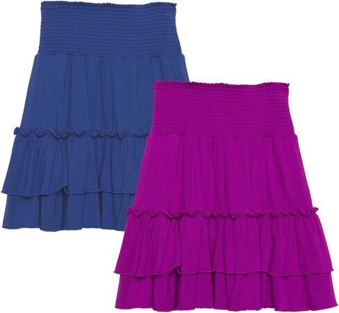 KIDPIK قطعتان من التنانير ذات الطبقات - تنورة بطول الركبة للفتيات من عمر 4 سنوات فما فوق - ملابس محتشمة مريحة - لونين/مجموعة in Kuwait