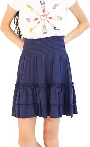 KIDPIK قطعتان من التنانير ذات الطبقات - تنورة بطول الركبة للفتيات من عمر 4 سنوات فما فوق - ملابس محتشمة مريحة - لونين/مجموعة in Kuwait