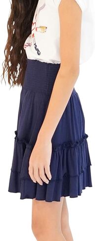 KIDPIK قطعتان من التنانير ذات الطبقات - تنورة بطول الركبة للفتيات من عمر 4 سنوات فما فوق - ملابس محتشمة مريحة - لونين/مجموعة in Kuwait