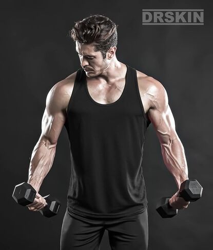 DRSKIN Men's 4, 3 or 1 Pack Tank Tops Sleeveless Shirts Y-Back Muscle Mesh Gym Training Athletic Workout Dry Fit in Kuwait