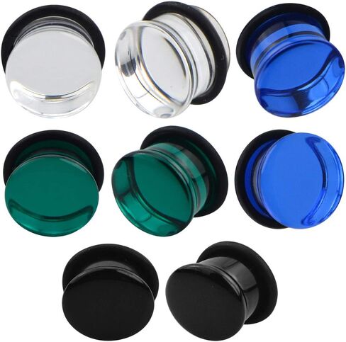 4 Pairs of Single Flare Glass Plugs Sizes 2GA-13/16 Clear Black Green Blue E566 in Kuwait