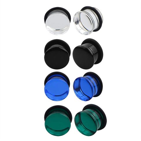 4 Pairs of Single Flare Glass Plugs Sizes 2GA-13/16 Clear Black Green Blue E566 in Kuwait