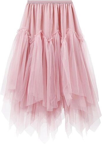 تنورة نسائية من التول عالية ومنخفضة غير متناظرة بطول ميدي تنورة من التول بخصر مطاطي وتنورة طويلة من التول بطبقة مزدوجة in Kuwait