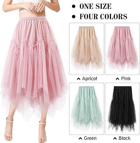 تنورة نسائية من التول عالية ومنخفضة غير متناظرة بطول ميدي تنورة من التول بخصر مطاطي وتنورة طويلة من التول بطبقة مزدوجة in Kuwait