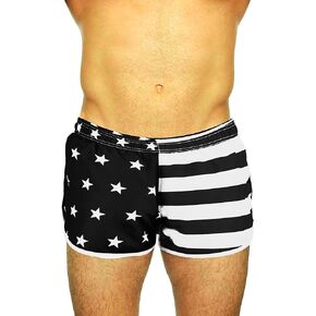 UZZI Men's American Flag and Nylon Swimwear Running Shorts