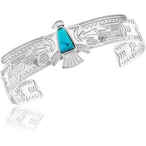 RechicGu Vintage Tribal Southwest Turkey Eagle Carved Blue Stone Aztec Cowgirl Cowboy Native American Open Cuff Bracelet Bangle