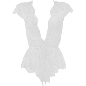 Anyou Womens Lingerie V-Neck Lace Bodysuit Mini Babydoll Featuring Plunging Eyelash Size XS-XXL