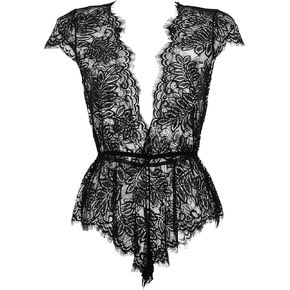 Anyou Womens Lingerie V-Neck Lace Bodysuit Mini Babydoll Featuring Plunging Eyelash Size XS-XXL in Kuwait