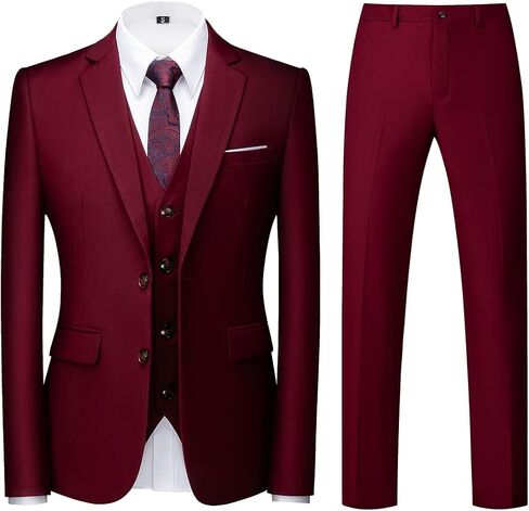 Mens 3 Piece Tuxedo Suits Slim Fit Casual Suit Blazer Two Button Wedding Prom Jackets Vest&Trousers in Kuwait