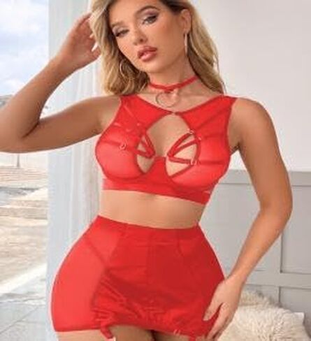 ملابس داخلية JOLIGAL للنساء بيبي دول مكونة من قطعتين من حمالة الصدر واللباس الداخلي الشبكي المثير من الدانتيل in Kuwait