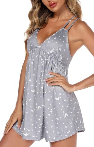 Samring Sexy Lingerie Sleepwear for Women Chemises V-Neck Full Slip Babydoll Nightgown Dress S-XXL in Kuwait