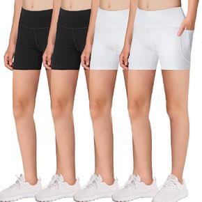 MIRITY Girls' Athletic Biker Shorts with Pockets - Kids Dance Yoga Running Soccer Volleyball Bike Shorts (Pack of 4)