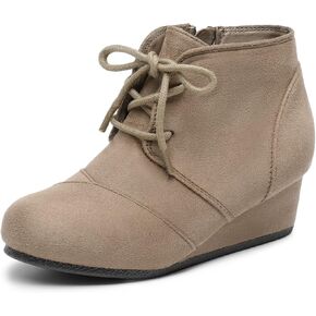 DREAM PAIRS Girls Low Wedge Heel Booties Side Zipper Ankle Boots Toddler/Little Kid/Big Kid