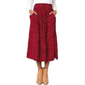 Exlura Womens High Waist Polka Dot Pleated Skirt Midi Swing Skirt with Pockets Red Small in Kuwait