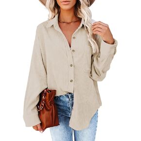 Dokotoo Womens Corduroy Button Down Shirts Boyfriend Long Sleeve Oversized Blouses Tops in Saudi Arabia