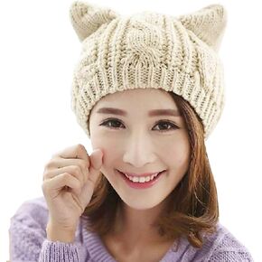 قبعات UmbWorld للسيدات والبنات والأولاد والمراهقات، قبعات آذان القطط اللطيفة، شتوية دافئة من الصوف المحبوك من الكروشيه لأعياد الميلاد، قبعة صغيرة للتزلج in Kuwait