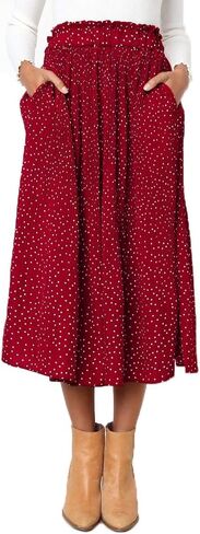 Exlura Womens High Waist Polka Dot Pleated Skirt Midi Swing Skirt with Pockets Red Small in Kuwait